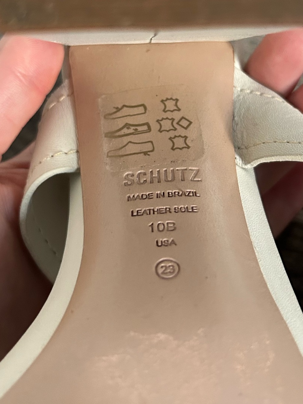 SCHUTZ Cream Leather Block Heel Sandal with Gold Buckles - Picture 6 of 6